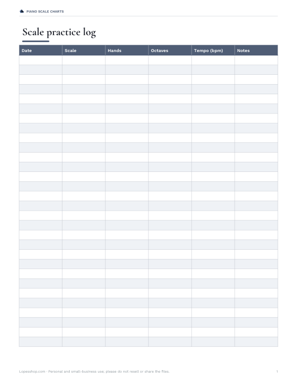 Preview of Printable Piano Scale Practice Log